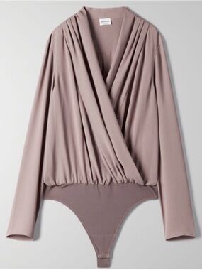 Aritzia Babaton Mauve Bodysuit Long Sleeve Wrap Top Sz XS